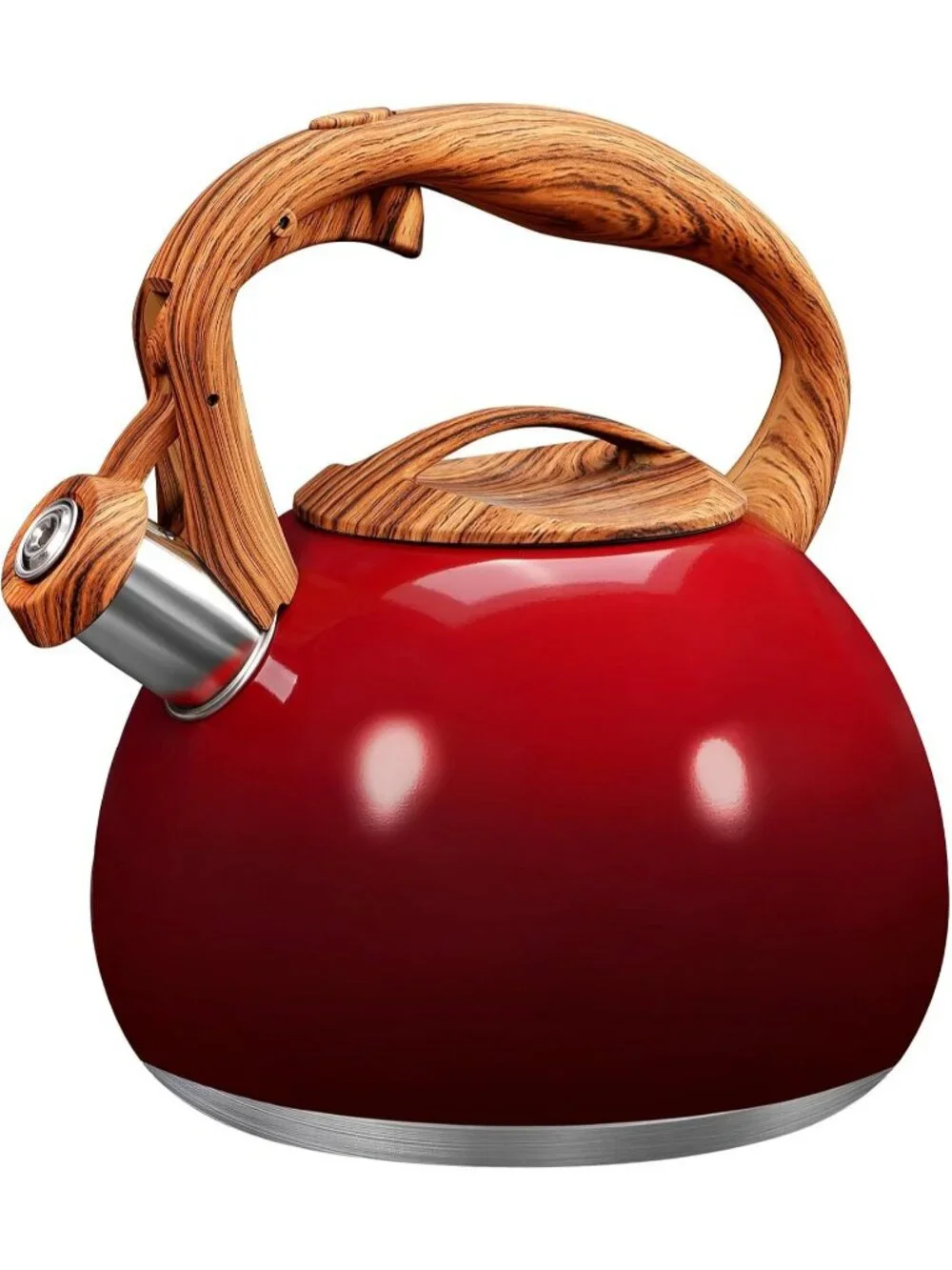 Kitchen Cherry Red Boiling Water Coffee or Milk Wood Pattern Handle Tea Kettle